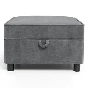 Chenille Storage Ottoman Module for Modular Sectional Sofa, Square Ottoman Module for Sectional Sleeper Sofa, Gray