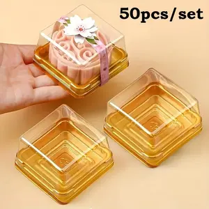 50pcs/set transparent covered square cake boxes per set, handmade, used for mooncakes, chocolates, cookies, birthday and wedding parties, baking essentials