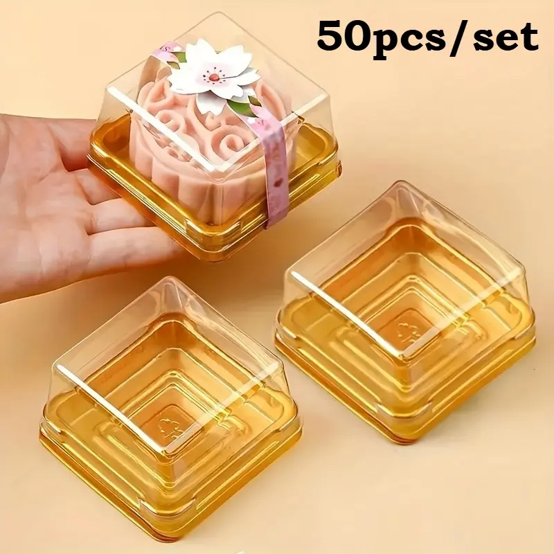50pcs/set transparent covered square Plastic cake boxes per set, handmade, used for mooncakes, chocolates, cookies, birthday and wedding parties, baking essentials, Cake Baking Supplies, Baking Accessories