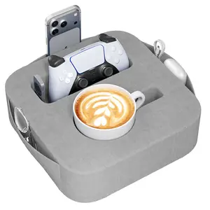 Couch Cup Holder Pillow, Couch Caddy for Drink, Snack, Phone, Remote, Game Controller, Removable and Washable Cup Cozy Pillow, Small Sofa Cup Holder Tray for Bed, Car, Desk, Sofa, Multifunctional Cup Holder