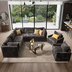 7 Pcs L Shaped Cloud Couch with Swivel Accent Chairs Sofa Set, Modular Sectional Couches for Living Room, Luxury【7 Packages Shipping】