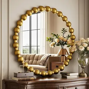 Round Mirror for Wall, 24 Inch Gold Beaded Frame Decorative Vanity Mirror, Circle Bathroom Mirror with High-Definition Lense, Modern Wall Decor for Bathroom, Living Room, Bedroom, Entryway