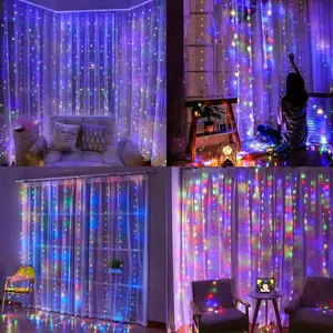 9.8Ft 1 Pack Fairy Lights with 8 Lighting Modes with 300 LED String Light, Hanging for Office Home Kitchen Wall Décor Wedding, Warm White & Colorful Curtain String Lights