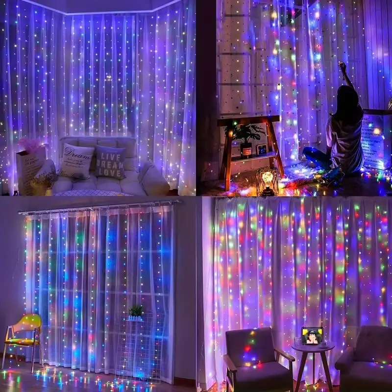 9.8Ft 1 Pack Fairy Lights with 8 Lighting Modes with 300 LED String Light, Hanging for Office Home Kitchen Wall Décor Wedding, Warm White & Colorful Curtain String Lights