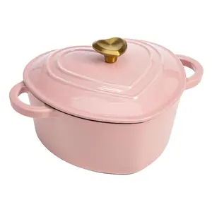 Enameled Cast Iron Dutch Oven Heart-Shaped Pot with Lid, Dual Handles, Works on All Stovetops, Oven Safe to 500°F, 2-Quart, Pink Cookware