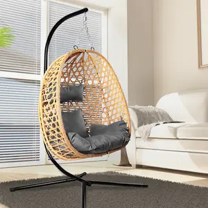 [dealsforyoudays] Premium Egg Patio Swing Chair, All-Weather Wicker, 350LB Capacity & Included Cushion