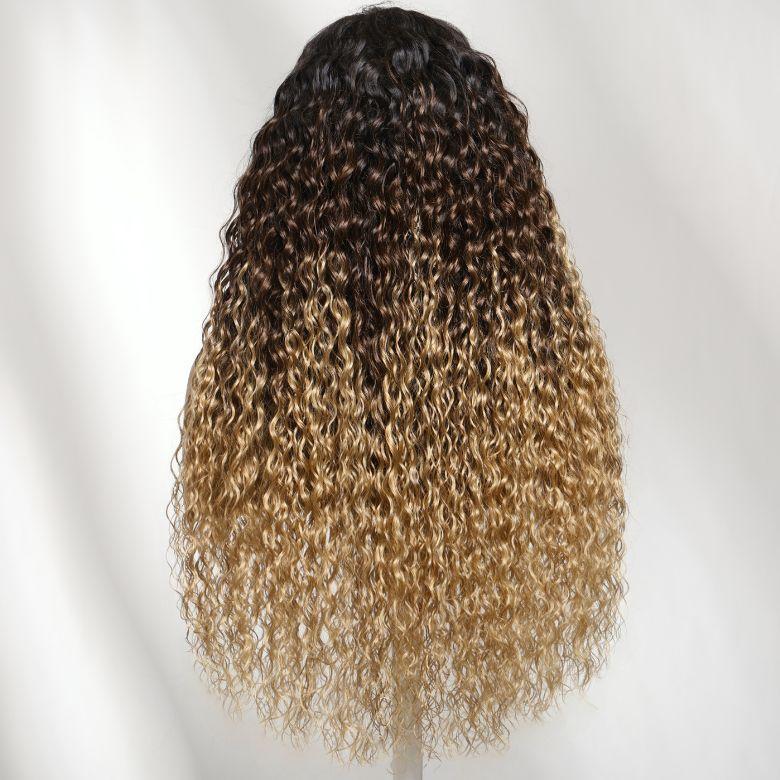 【LIVE NEW IN】Nadula 20'' Three-Tone Ombre Natural Black to Brown to Blonde Water Wave Wig 7x5 Lace Closure Human Hair Wigs with Drawstring Narural Hairline Beginners Friendly Put On and Go