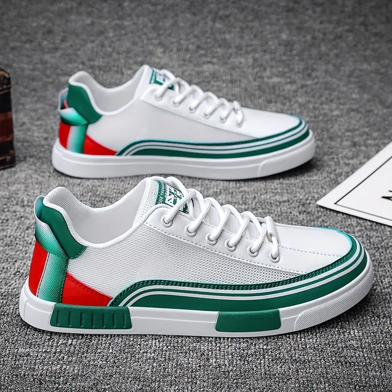 Men's Striped Color Block Casual Skateboarding Shoes - Lace-Up, Breathable Sports Shoes for Streetwear, Outdoor Walking, All Seasons, Perfect Gift for Teens & Young Adults, Streetwear Shoes