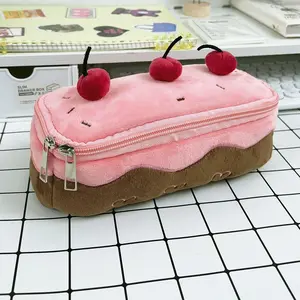 Cherry Decor Pencil Case, 1 Count Cute Cake Designed Large Capacity Portable Pen Bag, Pencil Pouch, Stationery Bag for School & Office