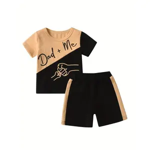 Toddler boy's clothing set, letter paper short sleeved T-shirt, Top and ill fitting clothes, perfect for outdoor activities