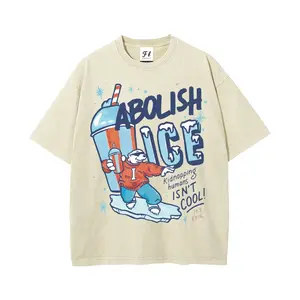 Unisex Vintage Washed ABOLISH ICE Polar Bear Graphic T-shirt