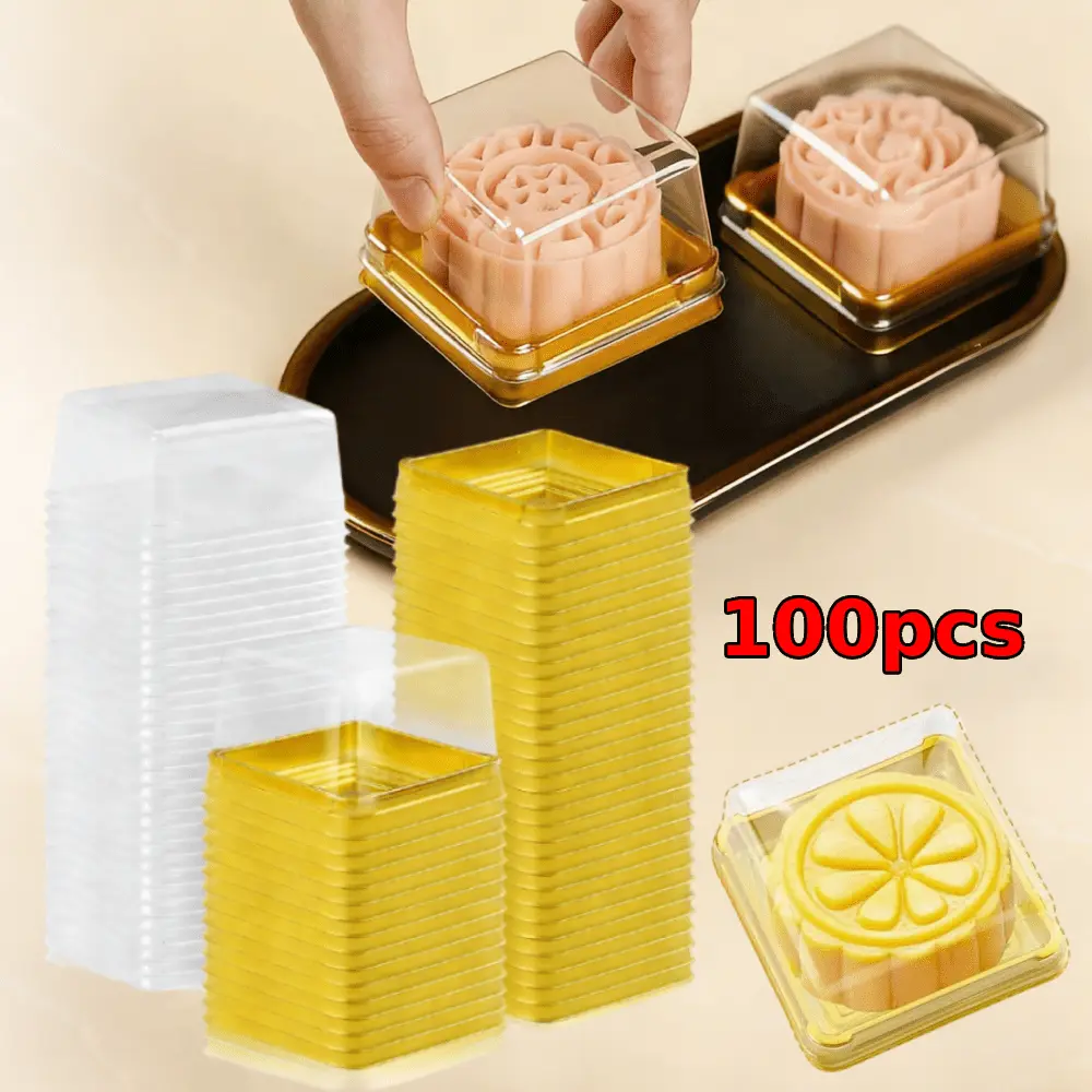 100PCS Mini Transparent Plastic Cupcake Containers with Snap- Lids - Square Dessert Cases Suitable for Weddings, Birthdays, Cake Displays - Cake & Muffin Holders, Plastic Containers
