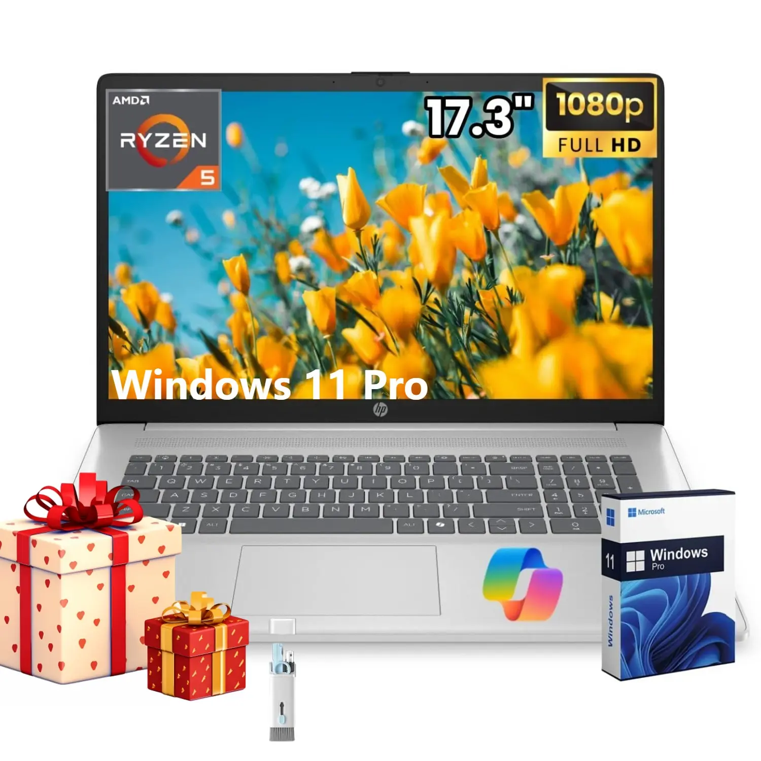 HP 17-inch Laptop for Business and Student -  Windows 11 Pro, Wi-Fi 6, up to 32GB RAM, 512GB SSD, AMD Ryzen 5 7430U, Fast Charge, 17.3” FHD Anti-Glare Display,Bundle Accessory