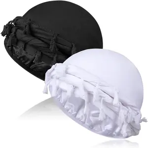 2 Pcs Satin Lined Turban With Long Twist Straps, Silky Head Wraps for Men, Halo Head Scarf for Hair