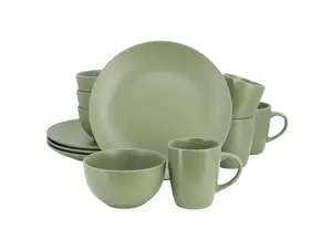 Gibson Home Everyday Plus 12 Piece Round Stoneware Dinnerware Set in Green