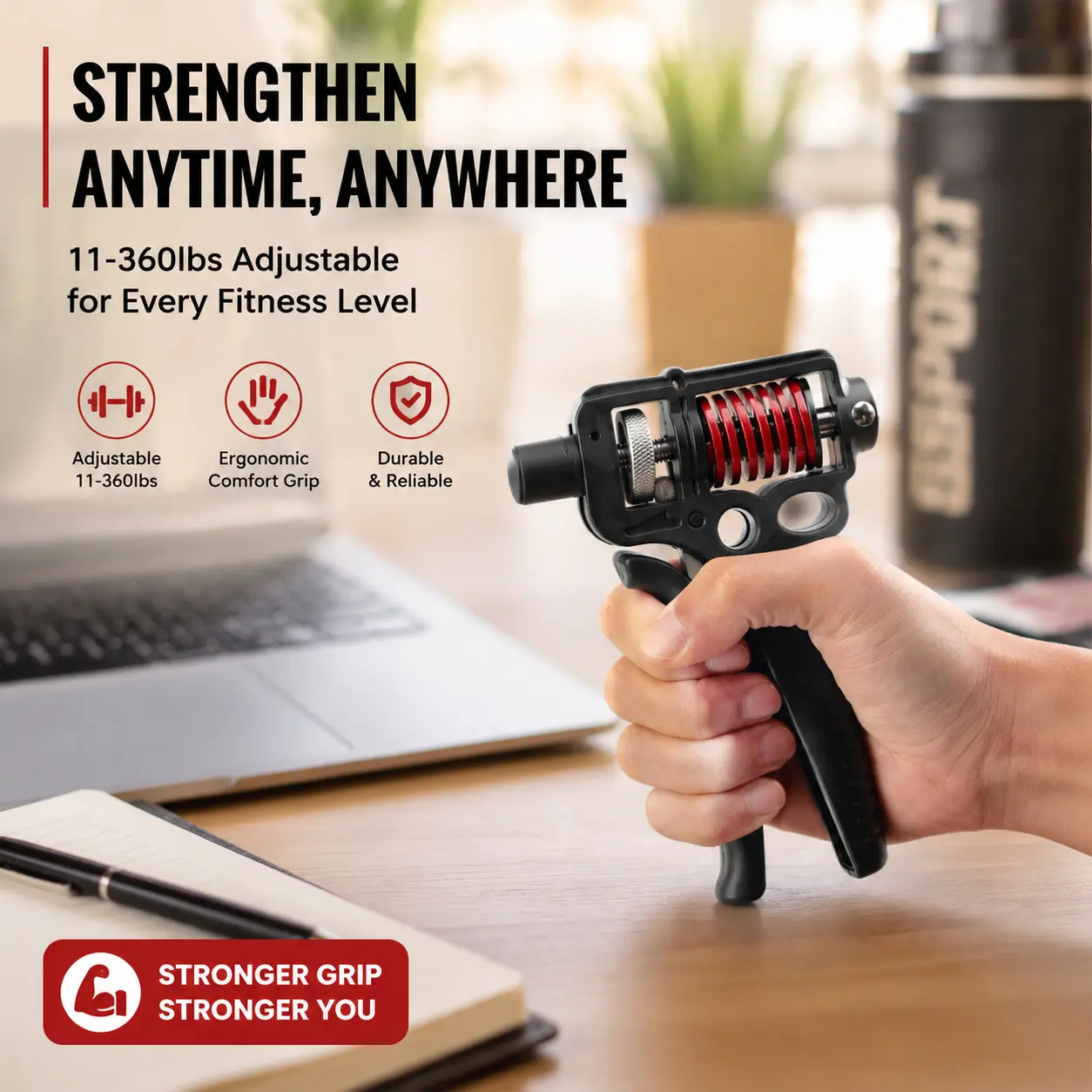 Adjustable Resistance Hand Grip Strengthener, Non-Slip Forearm and Grip Trainer for Gym, Boxing, Climbing and Hand Exercise