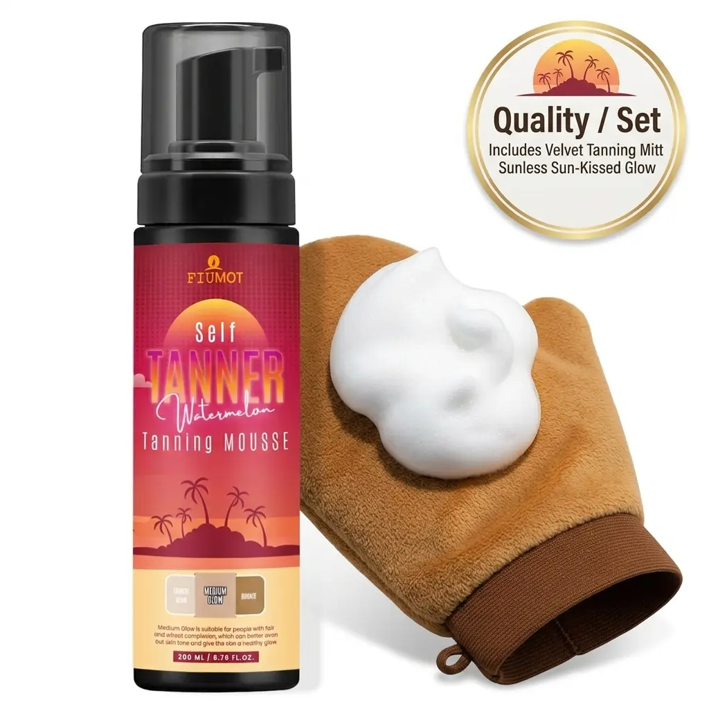 FIUMOT Self-Tanning Mousse, Radiant Golden Glow Formula - Streak-Free, Fast-Drying, & Long-Lasting Body Care for Smooth Skin, 6.76 fl oz, Watermelon, All Skin