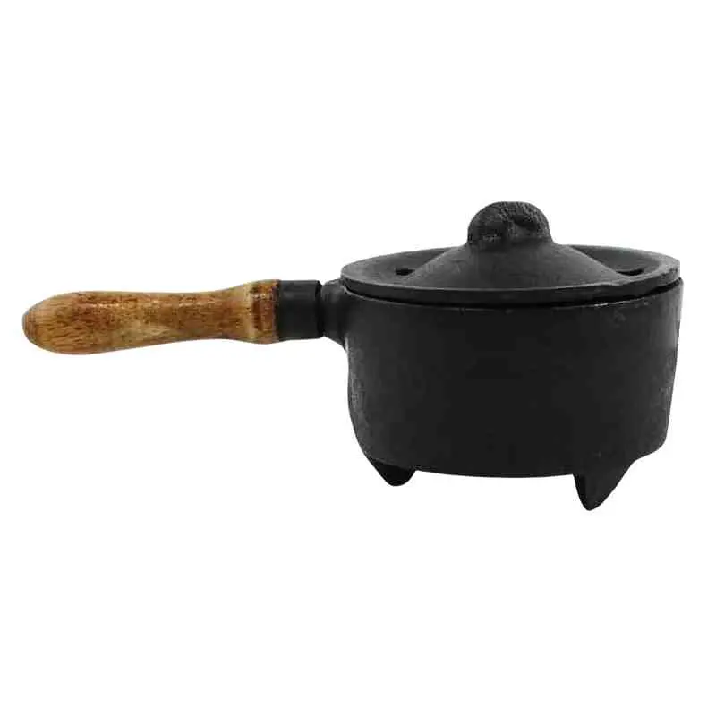 Cast Iron Incense Burner with Wooden Handle — Resin &amp; Granular Incense Bowl
