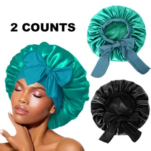 2 Pieces Bonnet for Sleeping, Night Cap Bonnet Extra Satin Silk Bonnet for Sleeping Women with Tie Band for Curly Hair Jumbo Bonnet Braids