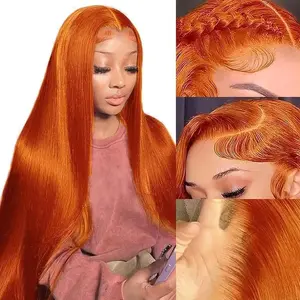 Tuneful Ginger Orange #350 Wig Human Hair 13x6 Ginger Orange Lace Front Wigs Straight Human Hair HD Transparent Lace Frontal Wigs 350 Colored Hair Wig 180% Density Pre Plucked With Baby Hair
