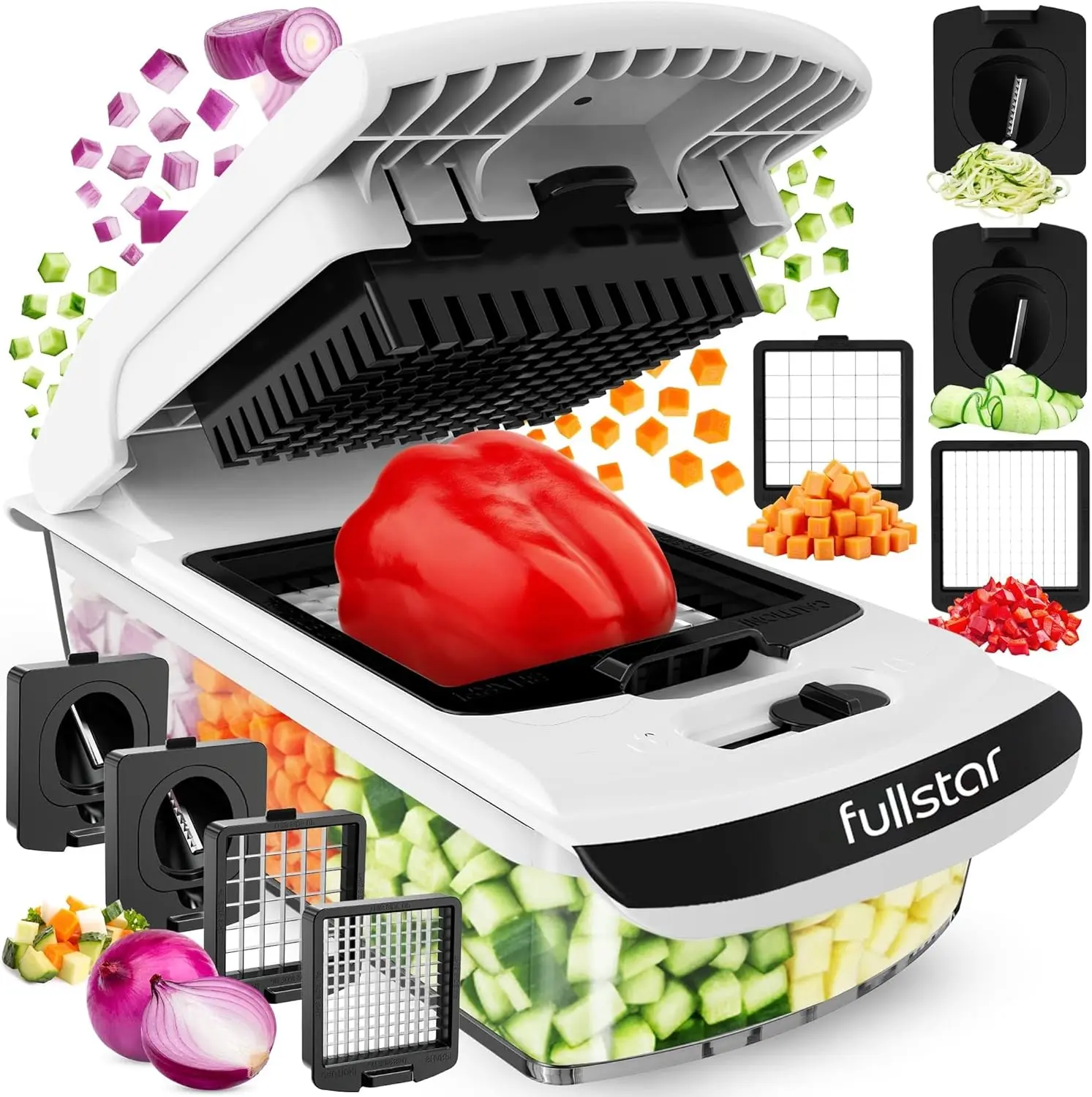 Fullstar The Original Pro Chopper Vegetable Chopper and Spiralizer Food Chopper with Container Fruit Slicer Kitchen Gadgets & Gifts Home Essentials 4 in 1 White