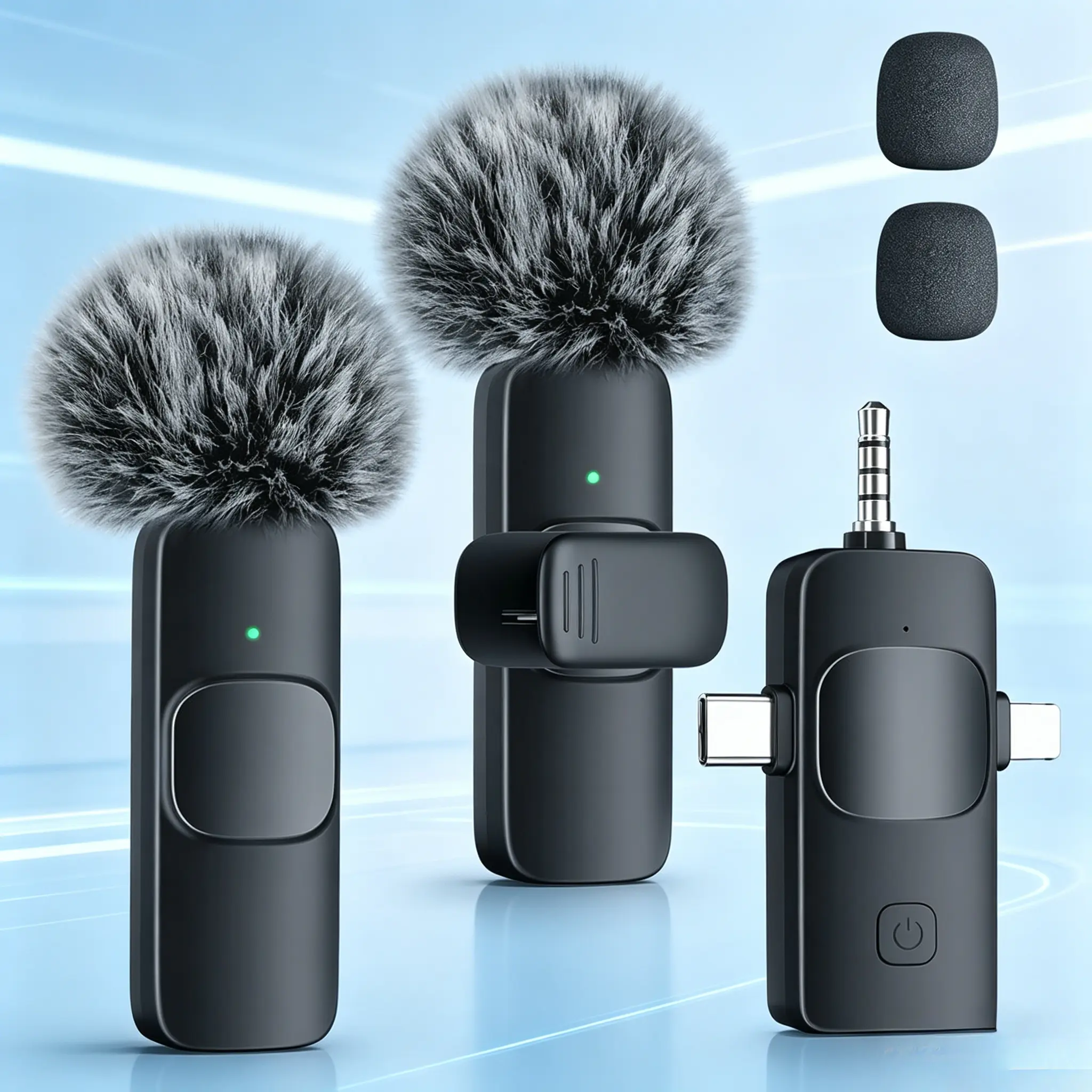 KUKIHO 3-in-1 Wireless Lavalier Microphone for iPhone iPad Android Camera Noise-Canceling 2.4G Ultra-Low Latency 2 Mics for Vlog TikTok YouTube Streaming