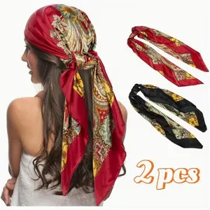2pcs Red and Black Bandana, Fashion Large Head Scarf for Women, Pirate Costume Accessories, for Headband, Hair Scarf, Neck Scarf, Belt