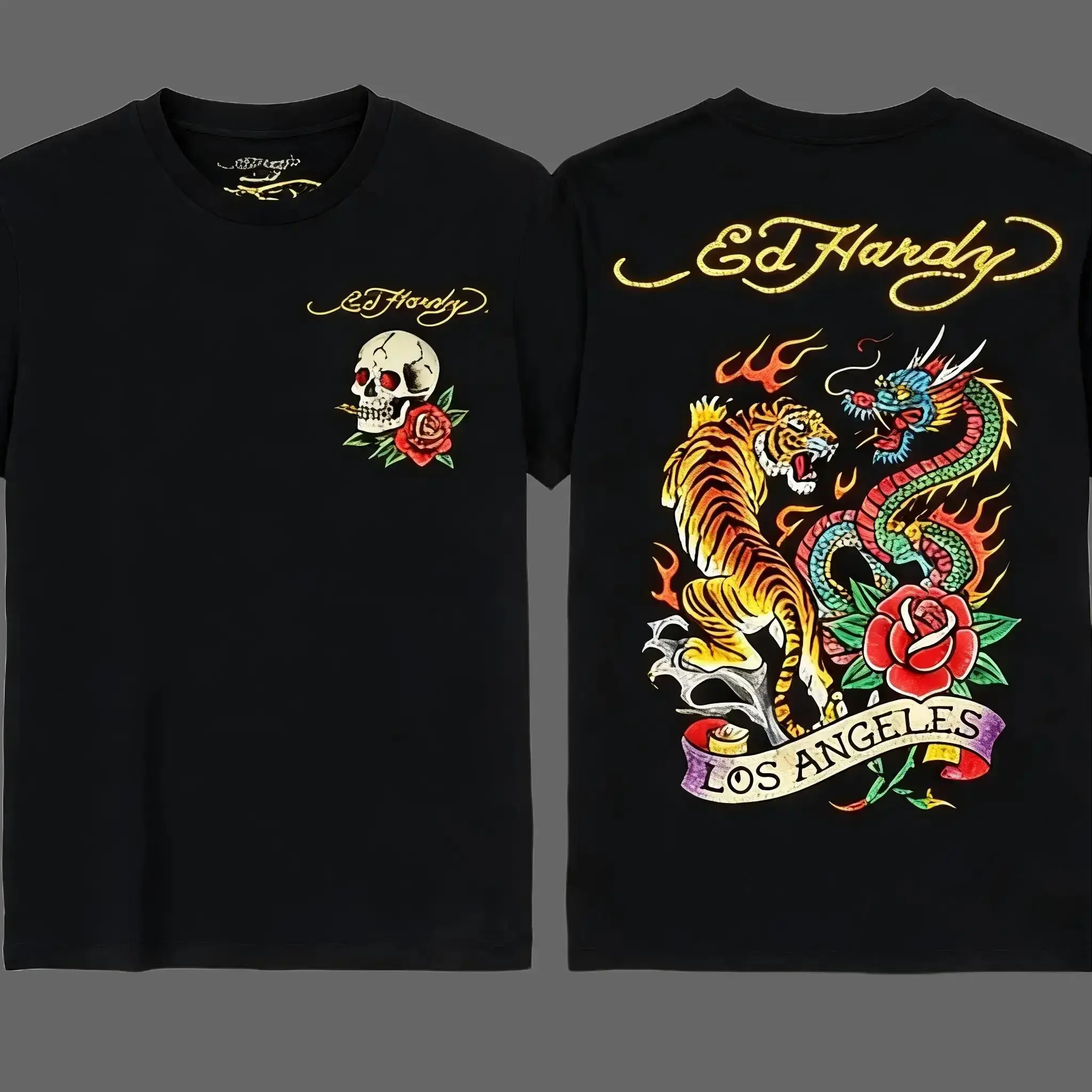 Ed Hardy Men's Short sleeved T-shirt - Double sided - Skull print, summer fashion, suitable for men, women, mothers and friends, couple style, fashionable and loose, youthful and energetic Menswear Top Tshirt Streetwear Tropical Crewneck Bestie Wetsuit