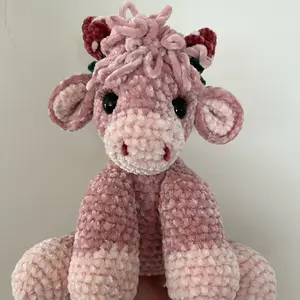Velvet Strawberry Cow Handmade Crochet Plushie