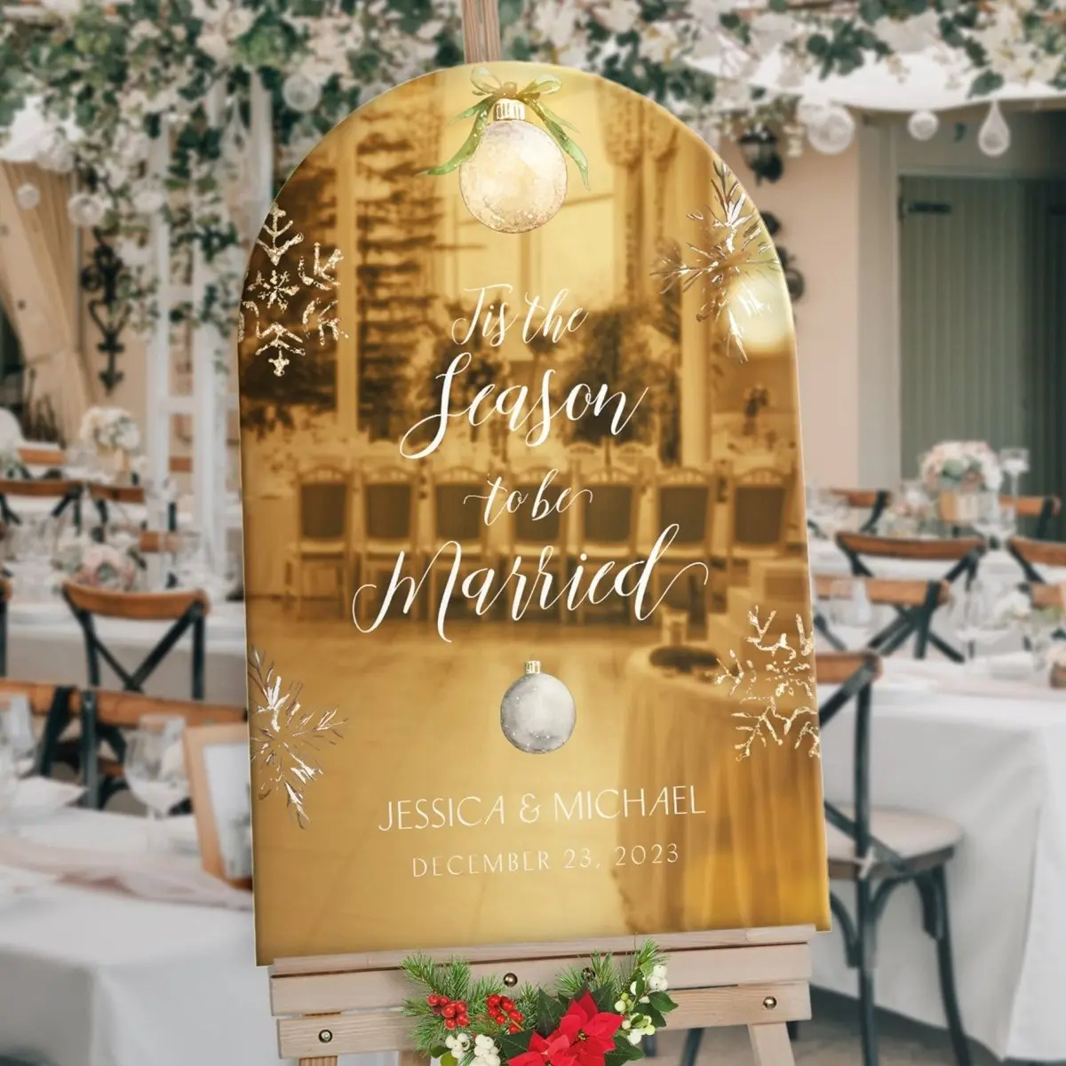 Christmas Gold Mirror Wedding Welcome Sign