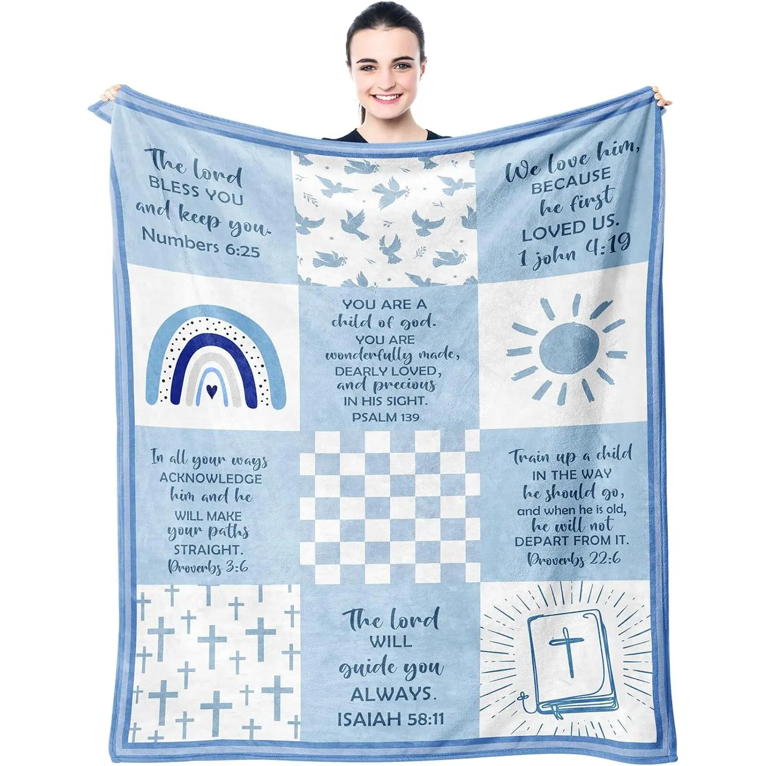 Baptism Gifts for Boys, Baptismal Gift Blanket 60"x50", Christian Present, Religious Bible Goddaughter/Godson Catholic Gift Ideas Throw Blankets, Baptism Favors Christening Gift for Boy