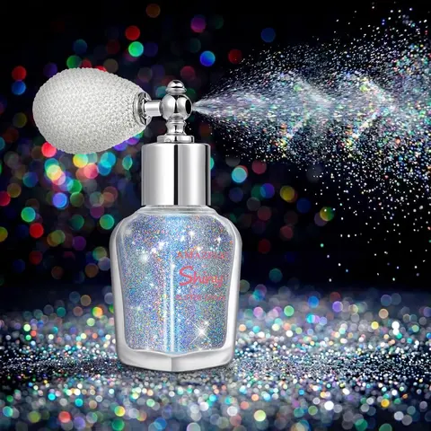 Amazfly 1pc Glossy Pink Fragrance-Free Cosmetic Set - Festival Loose Sparkle Powder Spray, Loose Shimmer Glitter Powder, Glow Body Makeup for Adults, Halloween Costume, All Skin Types (Face/Body/Clothes Use, Hair+Body Glitter)