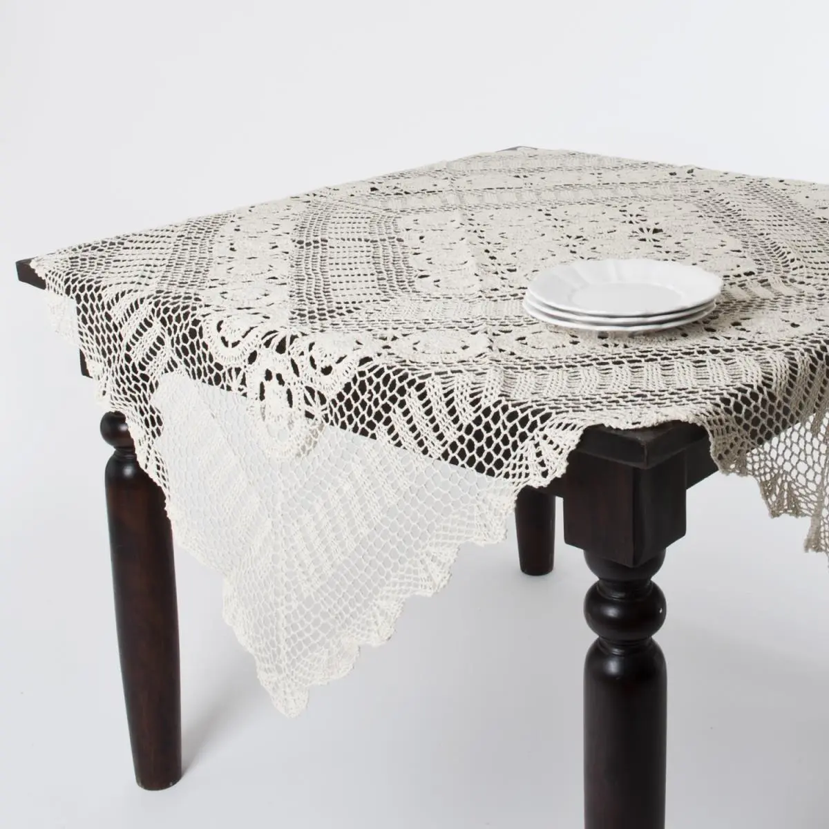 SARO 869-E36S Classic 1-Piece 36 in. Square Shape Handmade Crochet Cotton Lace Table Linens - Ecru, Cotton Weave, Home Kitchen Use
