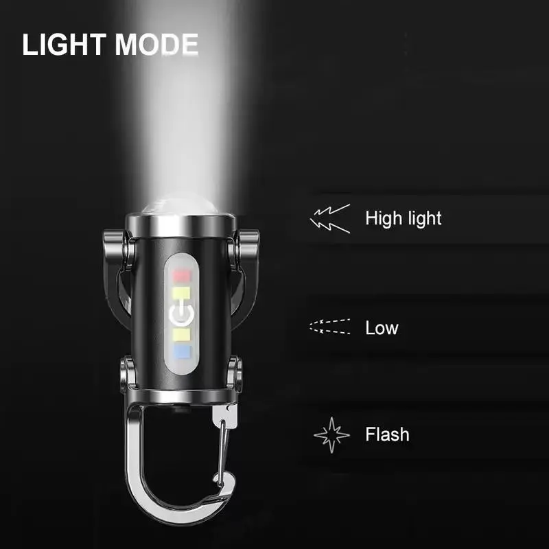 Portable Rechargeable LED Keychain Mini Flashlight with Clip, Waterproof Wearable Dimmable Light, 3-Lighting Gear Wear-Resistant Compact Emergency Lamp for Outdoor Camping, Daily Carry
