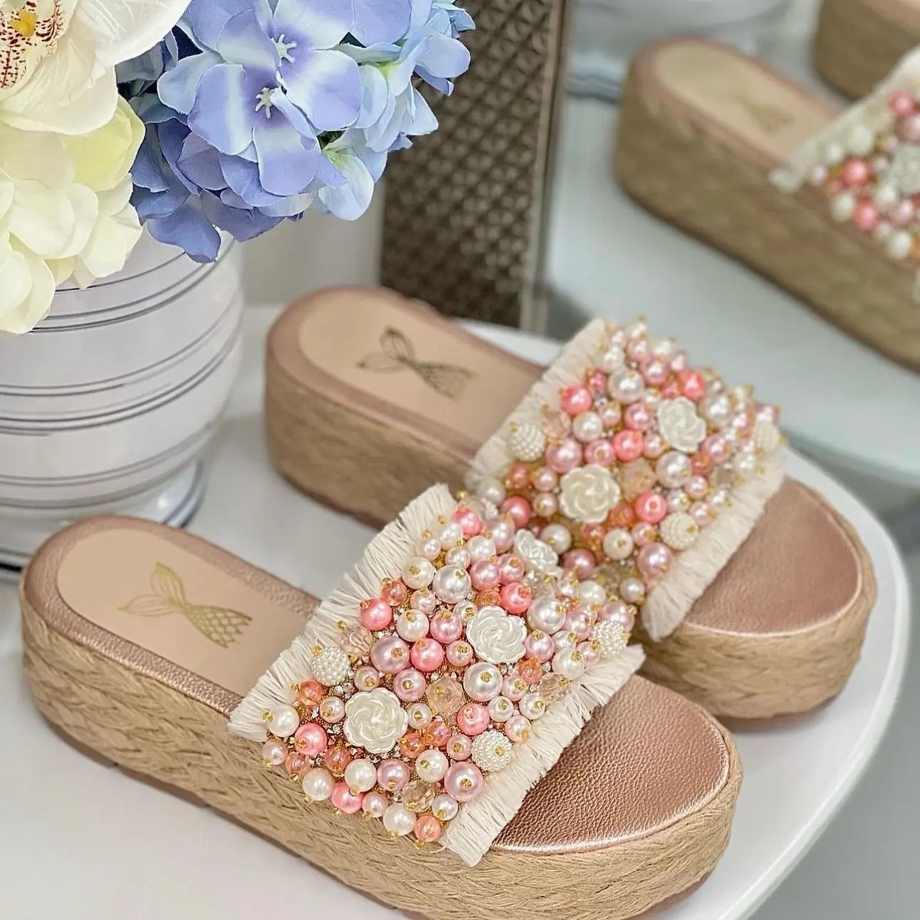 Stunning Pearl Sandals for Women, Summer Shoe Girl Footwear Walking Shoes Comfort
