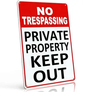 8x12 Inch Aluminum "No Trespassing Private Property Keep Out" Metal Sign – Bold Warning Wall Art for Yard, Driveway & Home. High-Visibility Red/White Design, Rustproof & Easy to Hang. Great for Securing Your Private Space.