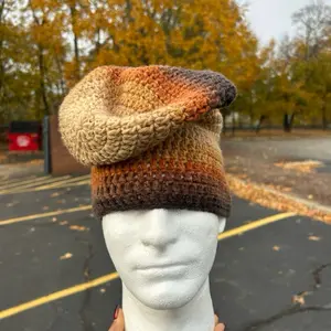 Handmade Fall Slouchy Beanie - Multicolor Gradient Knit Hat for Autumn Fashion