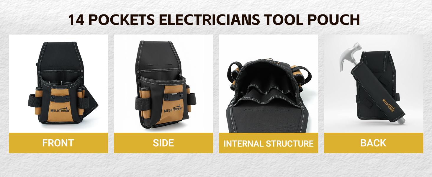 MELOTOUGH Tool Belt Pouch Professional 14-Pocket Electrician Tool Pouch with Detachable Hammer Loop for Electricians, Contractors, Roofing & HVAC Work MELOTOUGH Tool Belt Pouch Professional 14-Pocket Electrician Tool Pouch with Detachable Hammer Loop for Electricians, Contractors, Roofing & HVAC Work