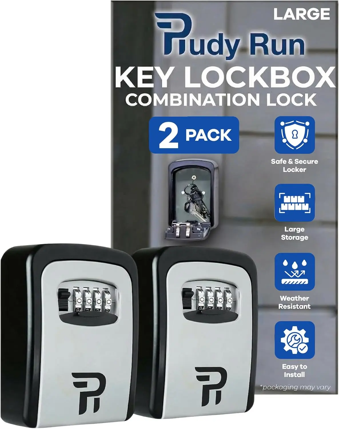 Rudy Run 2-Pack Wall-Mounted Outdoor Lock Box, 4-Digit Combination Hidden Portable Mini Safe, Large Code-Protected Storage for Home, Office Safes & Key Management Supplies, Portable Mini Safes