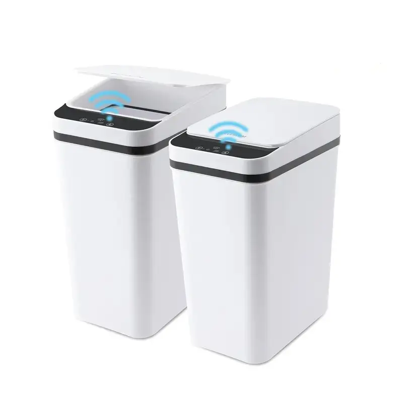 2.2 Gal ABS+PP Plastic Touch-Free Infrared Motion Sensor Trash Can with Lid, Slim, Waterproof, Space-Saving, Quiet Close, Odor Control, Removable Bucket, Easy Install for Kitchen | Smart Home Supply Bin