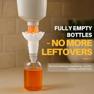 Universal Bottle Pouring Kit - Reusable Liquid Transfer Connector with Anti-Waste Funnel Adapter, suitable for soap, shampoo, conditioner, lotion, and bathroom use, made of durable plastic.