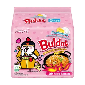 Samyang Buldak Stir Fry Ramen Noodles - Korean Spicy Creamy Instant Carbonara Hot Chicken Flavor, 130g×5 Pack, Korean Pantry Food
