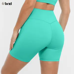 BRXL Women's Buttery Soft 5" Biker Shorts - High Waisted Compression No Front Seam Pockets Spandex Athletic Bottoms for Yoga Volleyball Gym (Butt Lifting Curvy Leggings Style)