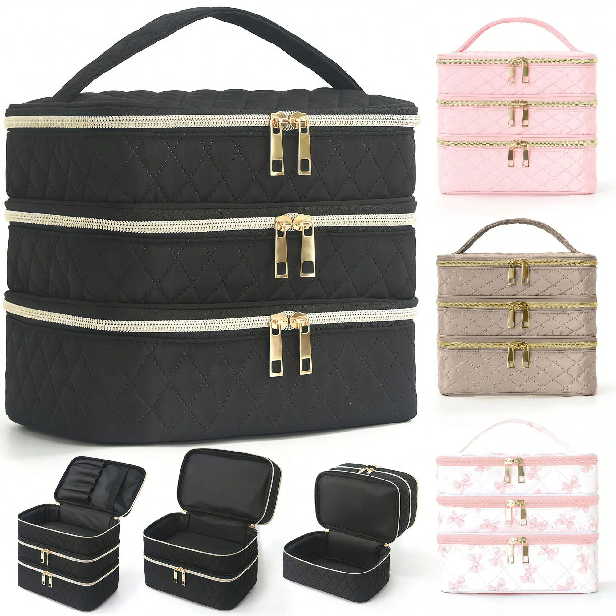 1-Piece Large Capacity Double-Layer Travel Cosmetic Bag, Multi-Function Separated Storage Bag, Travel Classification Storage Bag, Skin Care Product Storage Bag, Nail Polish Product Storage Box, Portable Handbag,summervibes organizer