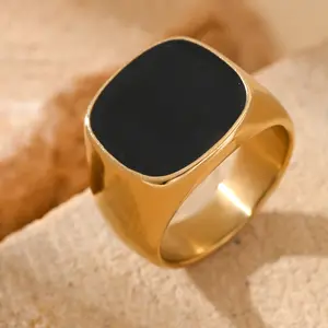 Men's High-Quality Black Drip Oil Geometric Square Stainless Steel Ring - Modern Gents Ring, Multi-Size Minimalist Business Fashion Jewelry, Men's Accessories for Daily Leisure, Graduation Gifts