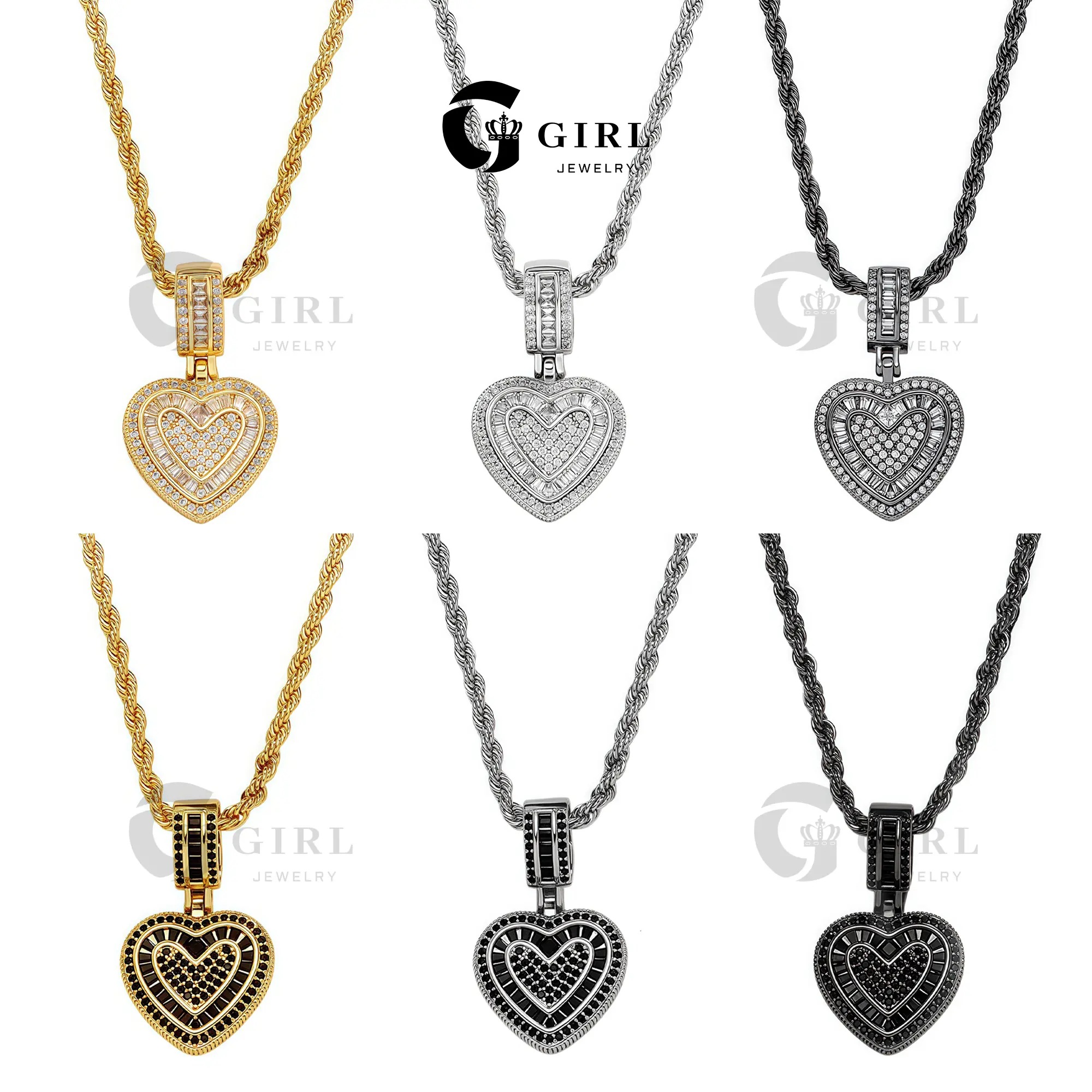 GGIRL Luxury Cute 18K Gold Plated Inlaid Full Artificial Cubic Zircon Heart Pendant Necklace for Women Men,Stylish Versatile Hip Hop/Party Accessory Dainty Charm Summer Jewelry,Exquisite Ideal Gift for Her/Girfriend On Valentine's Day/Daily