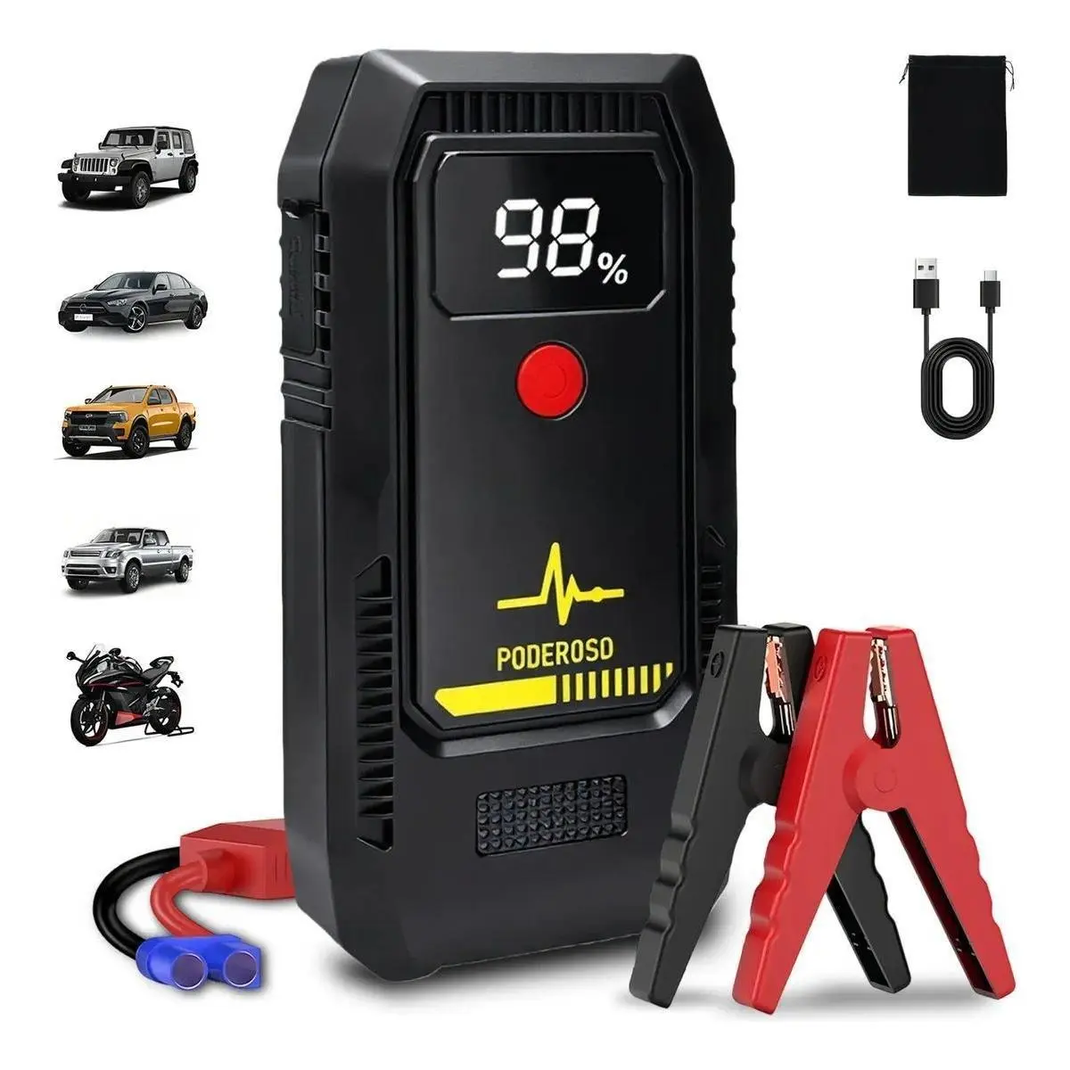 8000A Portable Emergency Jump Starter - Compact Car Battery Charger with LED Light, Mobile Power Supply for In-Car Use, Outdoor Emergency Use