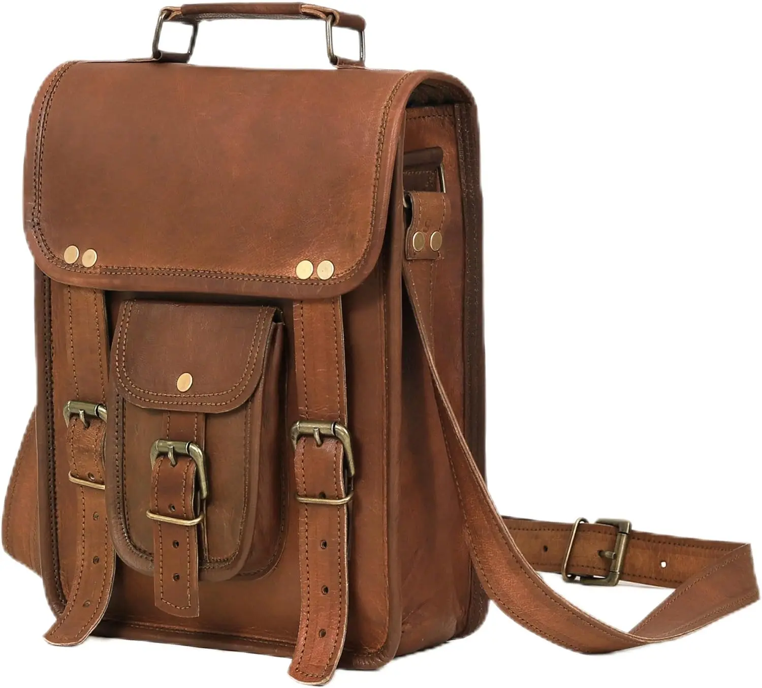 Cuero Men's Vintage Genuine Leather Plain Crossbody Shoulder Bag - Adjustable, Antique Brass Hardware, Reinforced Stitching, Multi-Compartment for iPad, Tablet, Kindle