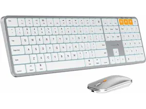 ProtoArc Backlit Bluetooth Keyboard and Mouse for Mac - Multi-Device Wireless Keyboard Mouse for Mac, Full Size Rechargeable for MacBook Pro/Air, iPhone, iPad - White Silver