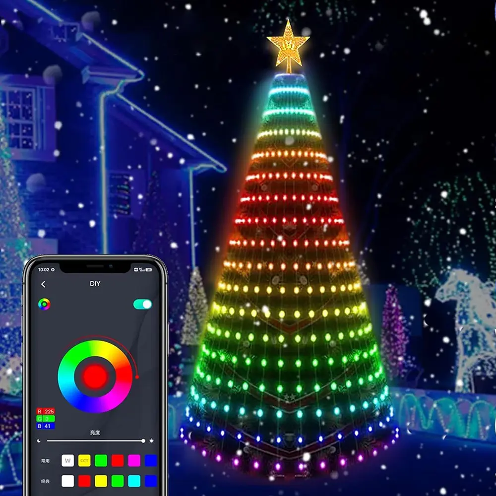2025 6Ft-7Ft Ring LED Christmas Decor Lights - 400 Color Changing DIY Animated, Smart App & Remote, Music Sync, Timer, Waterproof, LED Star Light Topper (6ft Tree Light - Tree Not Included)